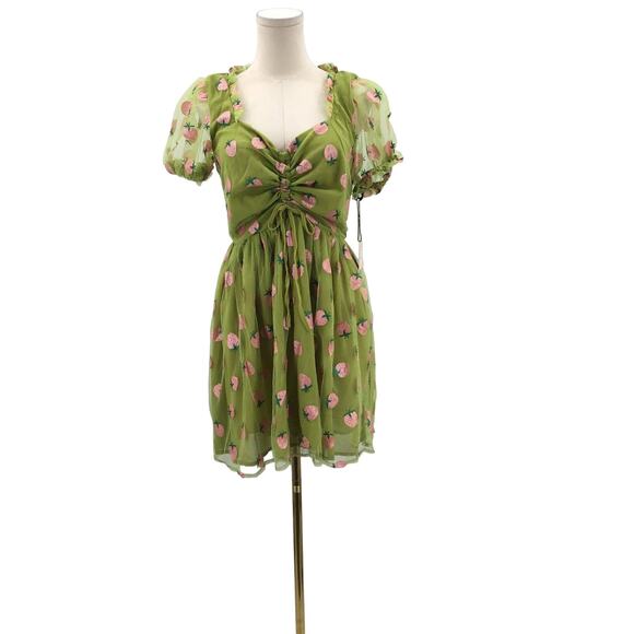 UNIQUE VINTAGE SMAK PARLOUR L green strawberry print mesh glitter dress - Picture 8 of 9